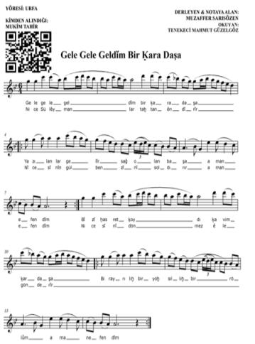 Turkish Folk Music Phonetic Notation System Datamatrix Characteristics/TFMPNS DCGele Gele Geldĭm Bir Ḳara Daşa Datamatrix formation: text: datamatrix settings: coding: UTF-8, size: 300x300, correction level: L%7. (Url <http://www.qrkod.org/qr-kod-metin.php>)