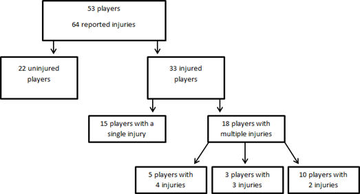 Incidence of injury during one season