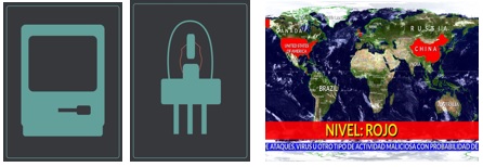 Examples of digital cards and world map showing threat level and vulnerable areas